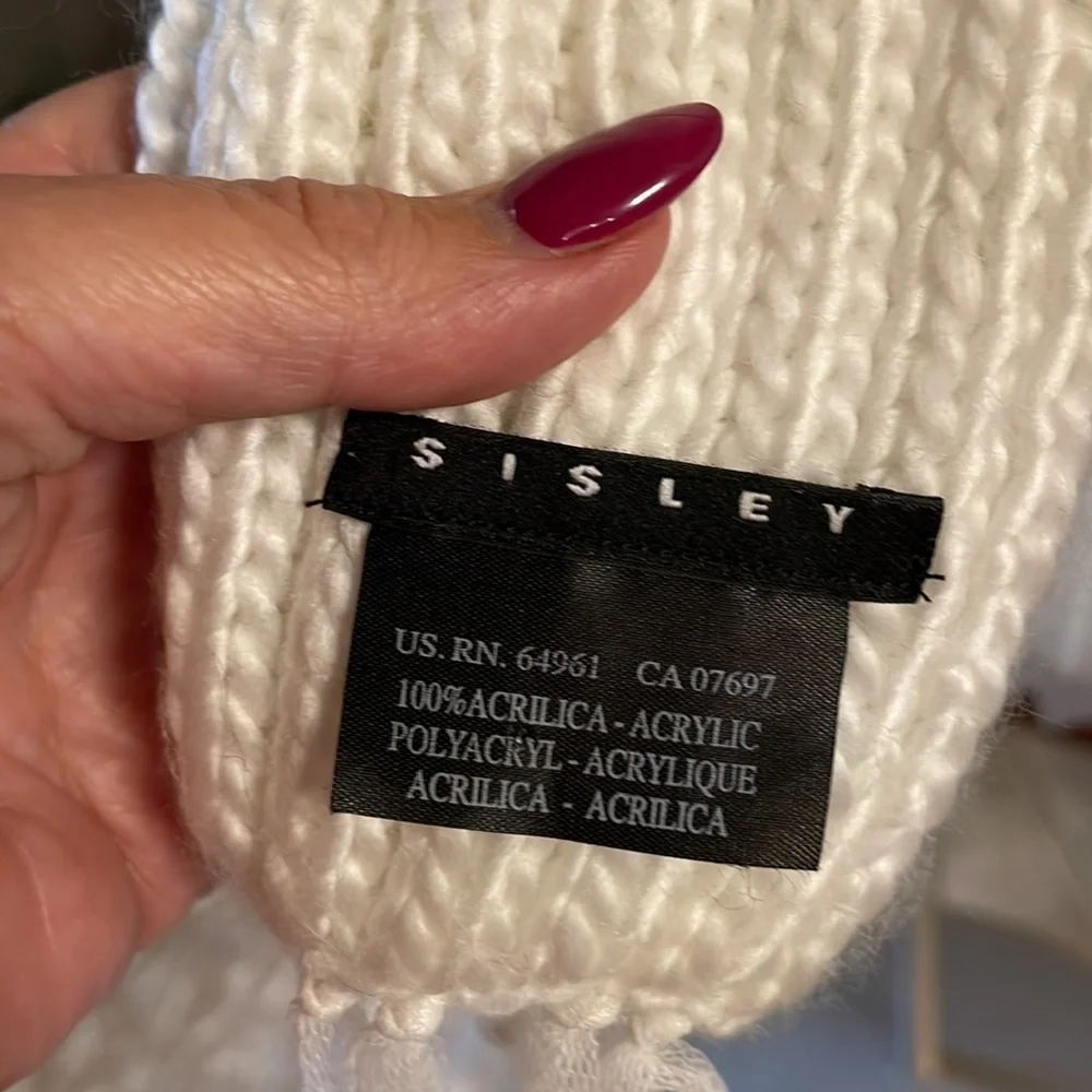 SISLEY women’s EXRA LONG WHITE bridal scarf with tulle fringe approx 100 inches